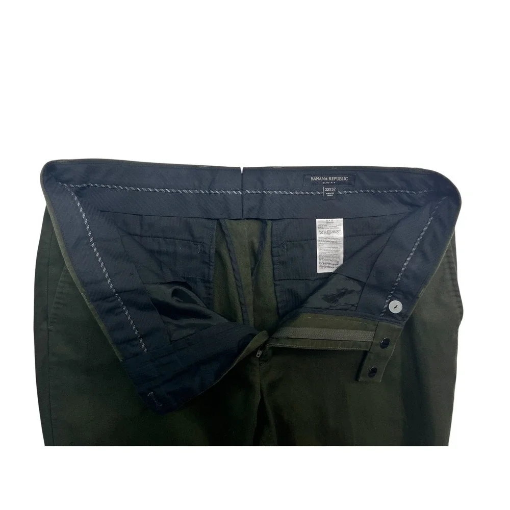 Banana Republic 33x29 Olive Green Linen Cotton Chino Pants Trousers Flat Front